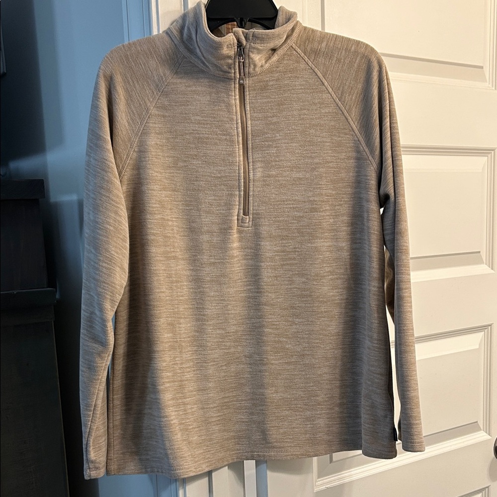 Eddie Bauer Women's Tan Quarter-Zip Fleece pullover.